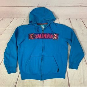 Burton Mens Full Zip Hoodie Dominant 2010 Blue Spellout Rare Graphic
